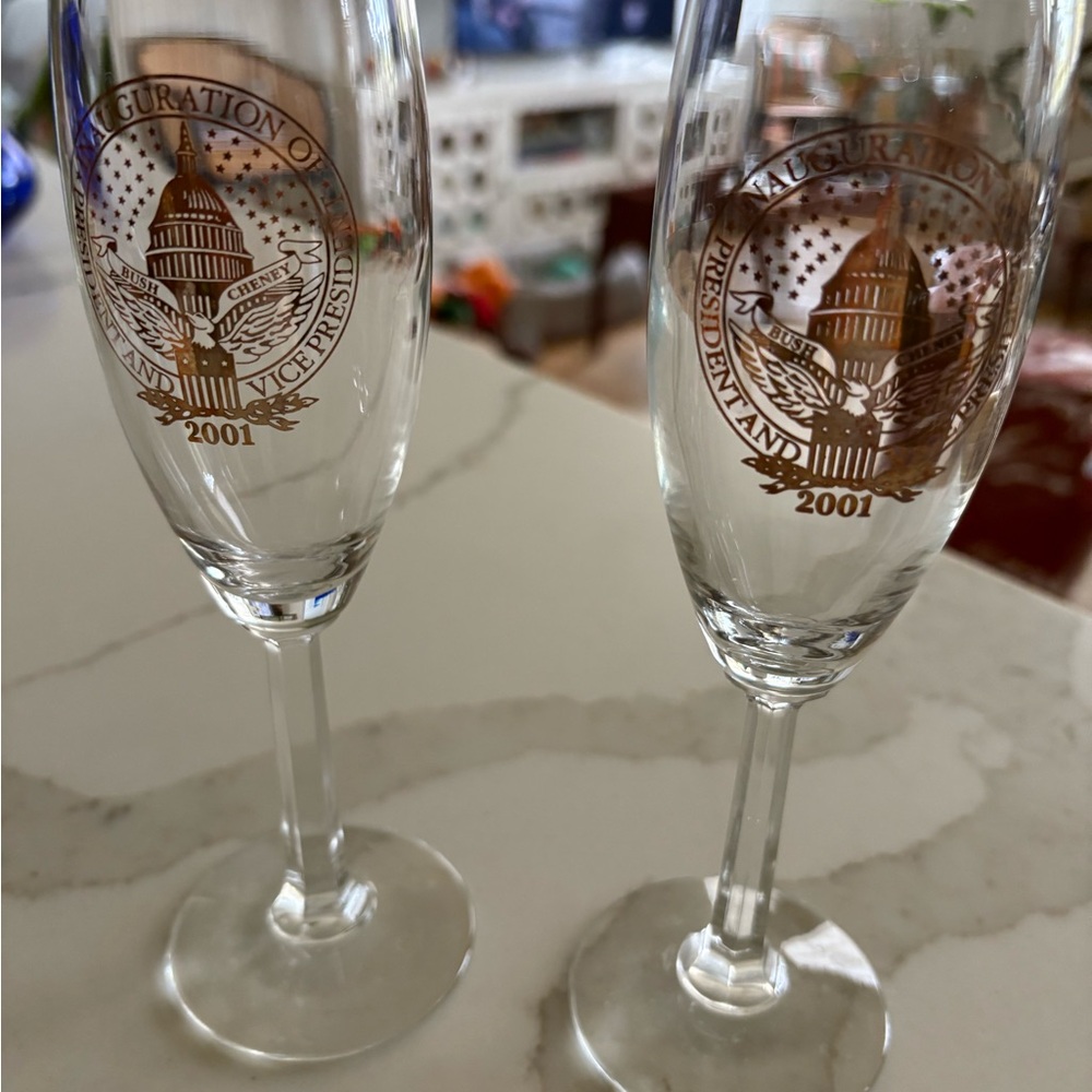 Pair of 2001 Inauguration Champagne Flutes